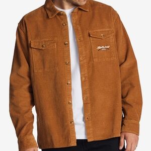 Billabong Mens Large Button Front Shacket Shirt Jacket Tan Corduroy Embroidered